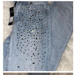 Blinged out straight leg jeans